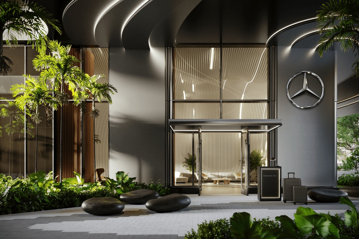 Mercedes-Benz Places Miami Lobby Exterior Showcasing Luxury Design