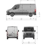 Mercedes-Benz Sprinter L1H1 technical diagram showcasing dimensions of the short wheelbase and standard roof variant