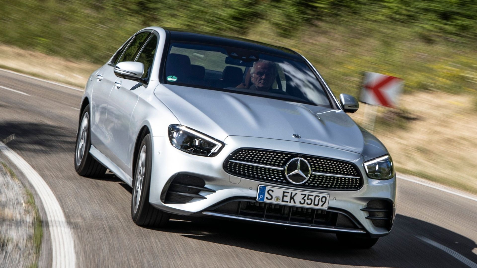 Silver 2022 Mercedes-Benz E-Class front view