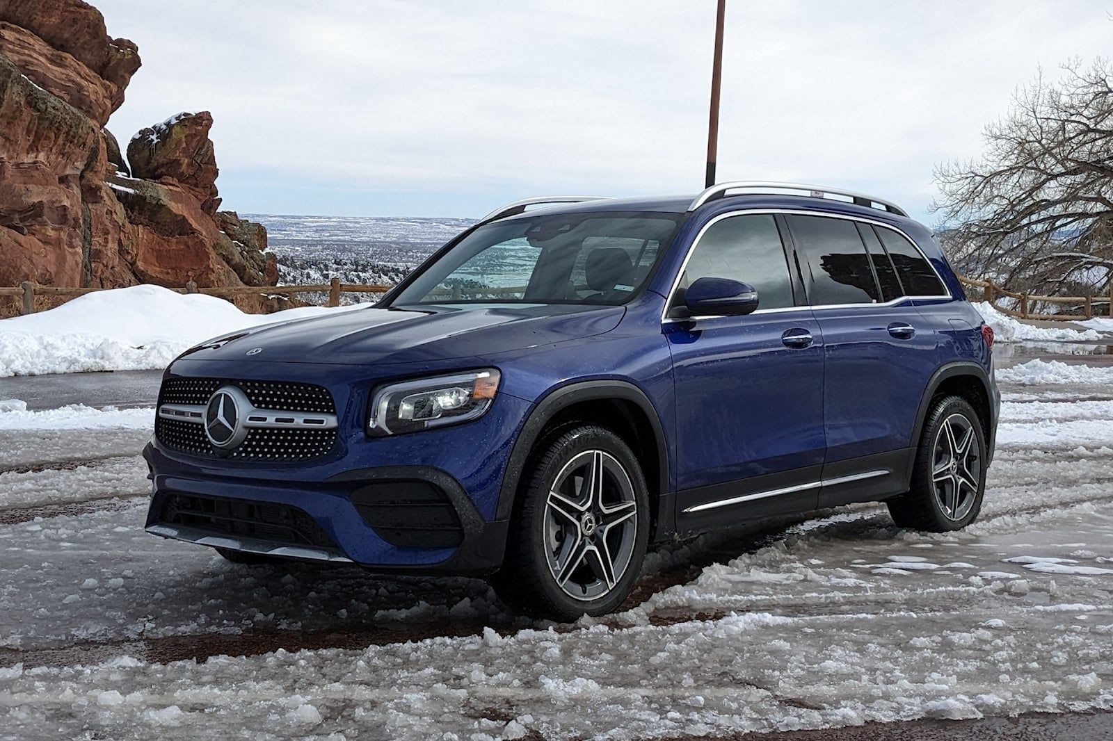 Exterior shot of a 2023 Mercedes-Benz GLB-Class SUV, highlighting its boxy yet refined design and spaciousness.